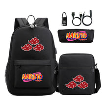 Naruto Usb Password Lock Youth Student Backpack Three Piece Set For Men And Women Backpacks