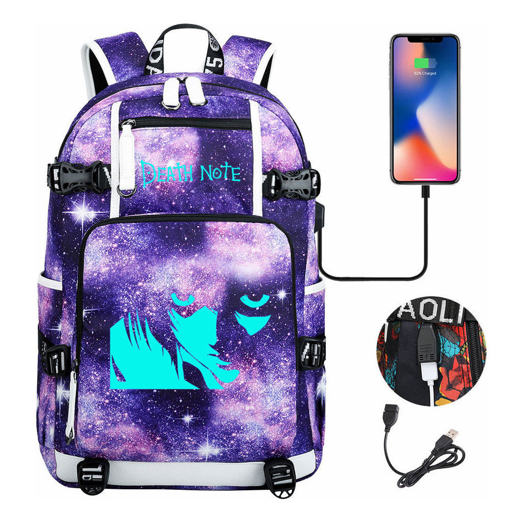 Blue Night Light Death Note Usb Youth Student School Bag Men's And Women's Leisure Travel Backpack