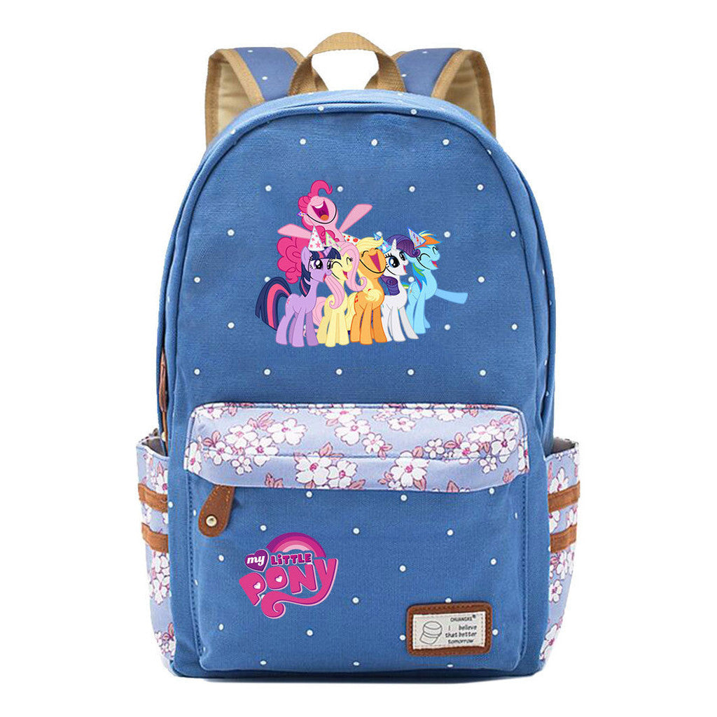 Pony Unicorn Youth Student School Bag Fragmented Canvas Girl Backpack