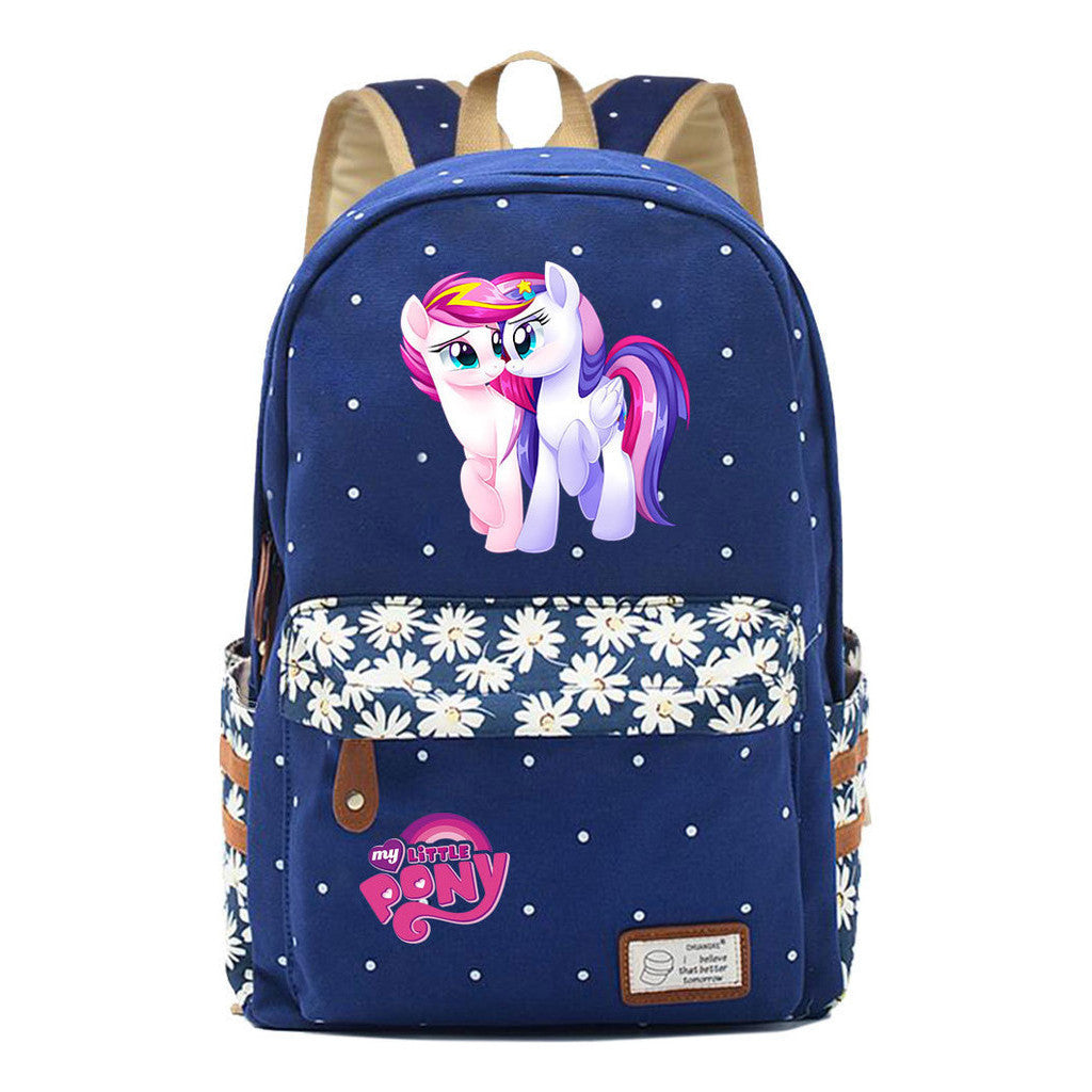 Pony Unicorn Youth Student School Bag Fragmented Canvas Girl Backpack