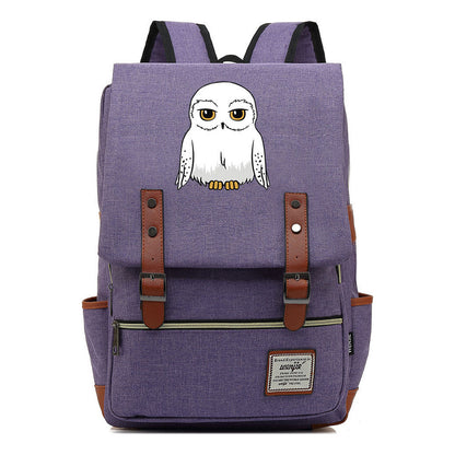 Cartoon White Owl Youth Student Backpack For Men And Women With Casual Belt Buckle Backpack
