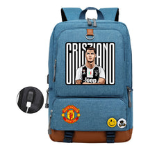 Football Star Cristiano Ronaldo Printed Usb Youth Student Backpack For Boys And Girls Leisure Travel Backpack