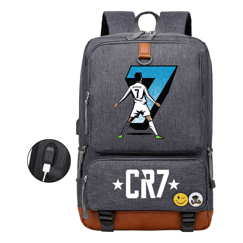 Football Star Cristiano Ronaldo Printed Usb Youth Primary And Secondary School Backpack For Boys And Girls Leisure Travel Backpack