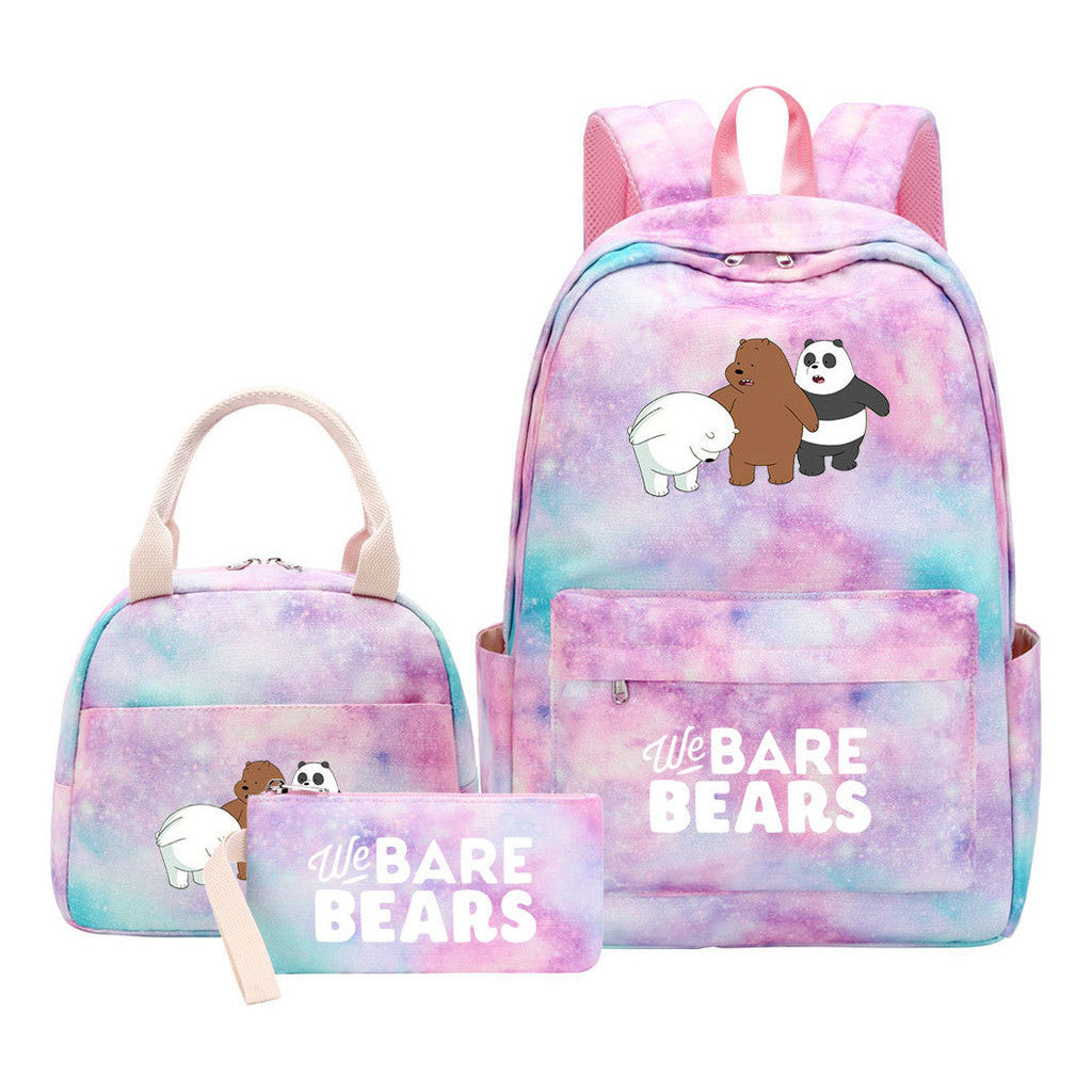 Cartoon Cute Three Bears Youth Student Girls School Bag Lunch Bag Three Piece Set Backpack Set