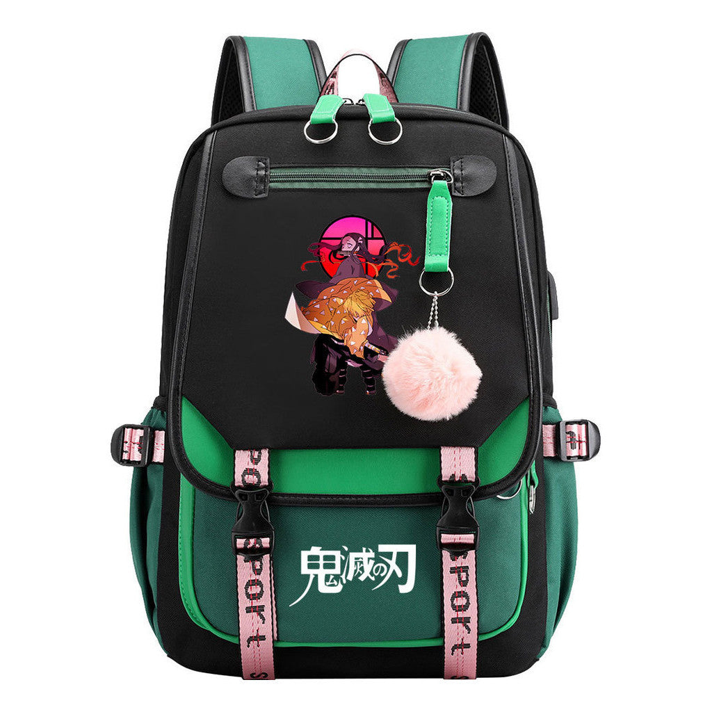Cartoon Fashion Usb Youth Student Backpack Boy's And Girl's Leisure Ribbon Flip Backpack