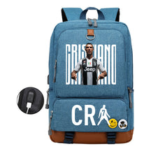 Football Star Cristiano Ronaldo Printed Usb Student Backpack For Leisure Travel Backpack