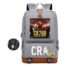 Football Star Cristiano Ronaldo Printed Usb Student Backpack For Leisure Travel Backpack
