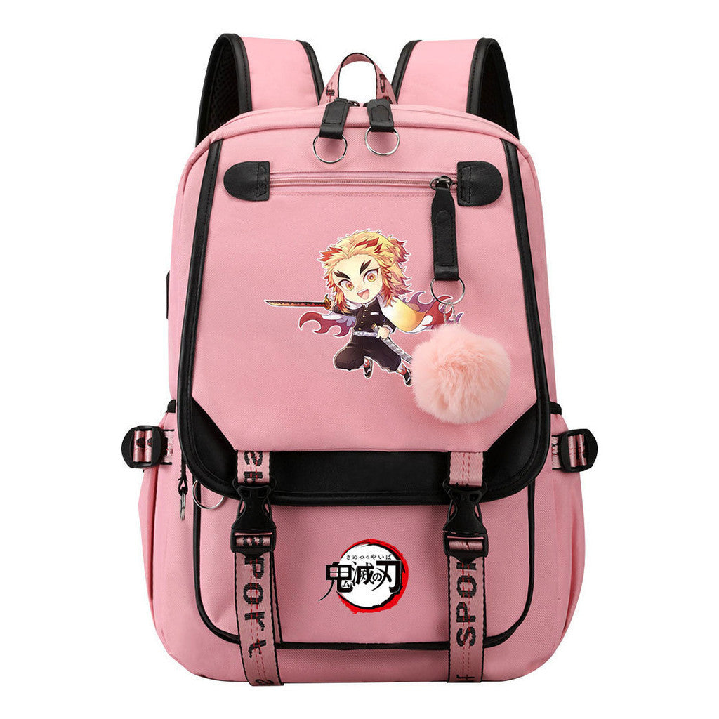 Japanese Cartoon Fashion Usb Student Backpack Casual Woven Flap Backpack