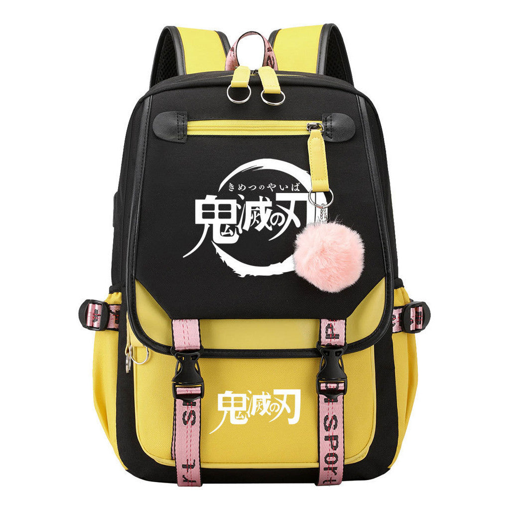 Cartoon Fashion Usb Youth Student School Bag Casual Ribbon Flip Backpack