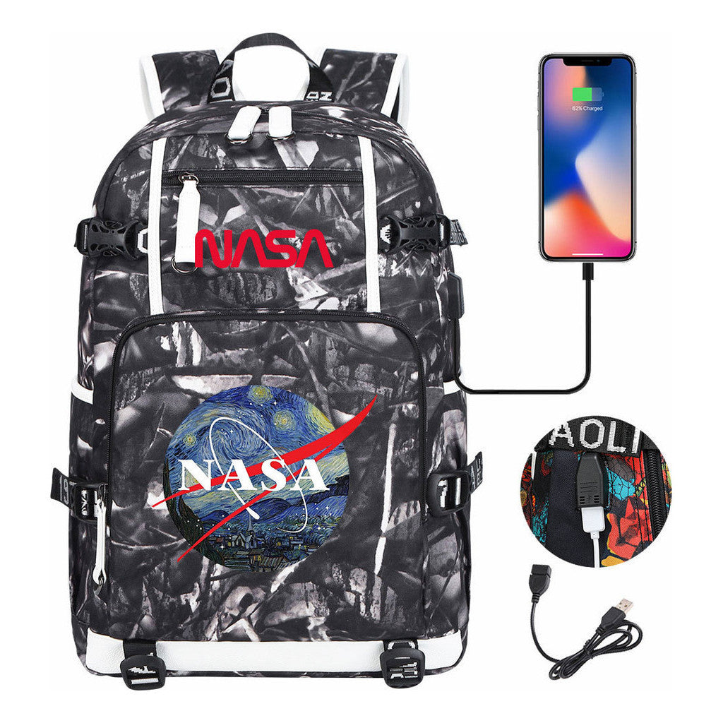 Nasa Fashion Printed Student Backpack With Large Capacity Leisure Travel Backpack