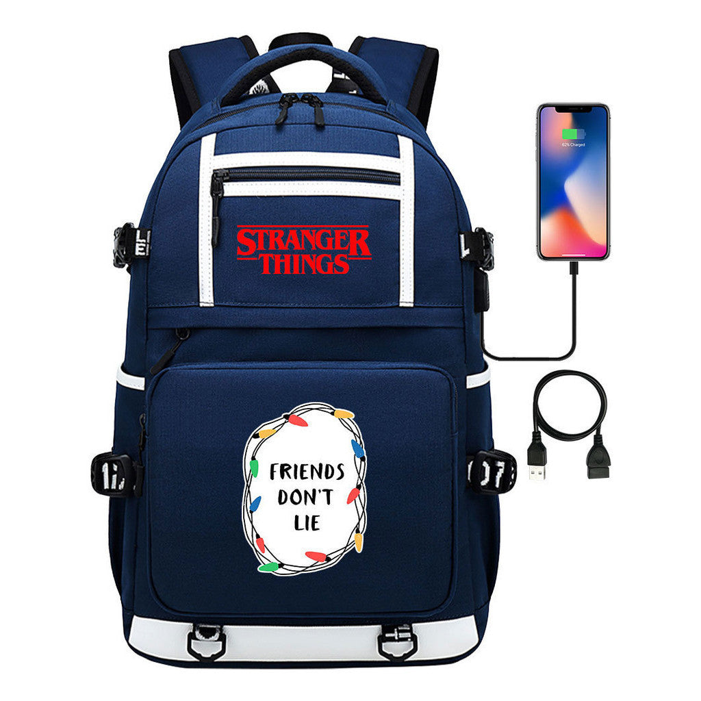 Strange Story Printed Usb Youth Student Backpack For Men And Women's Leisure Travel Backpack