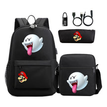 Super Mario Usb Password Lock Youth Student Backpack 3-piece Set For Men And Women Backpacks