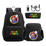 Super Mario Usb Password Lock Youth Student Backpack 3-piece Set For Men And Women Backpacks