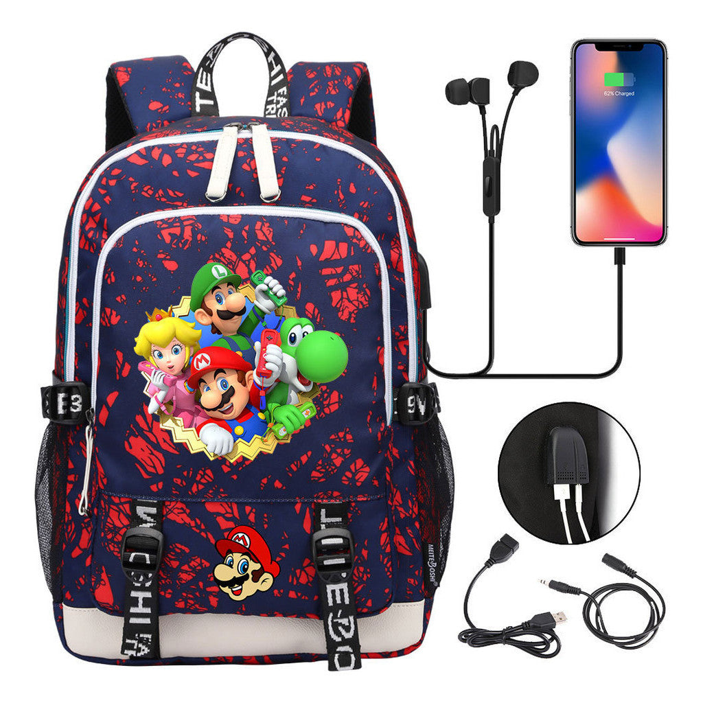 Super Mario Usb Youth School Bag Men's And Women's Leisure Sports Backpack