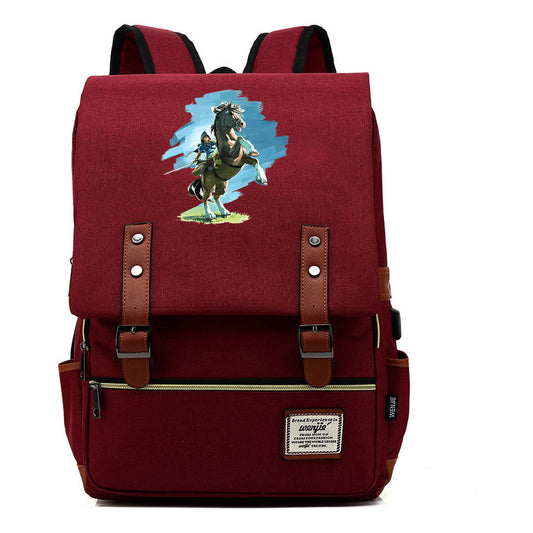 Game Zelda Kingdom Tears Print Youth Student Backpack Usb Casual Backpack