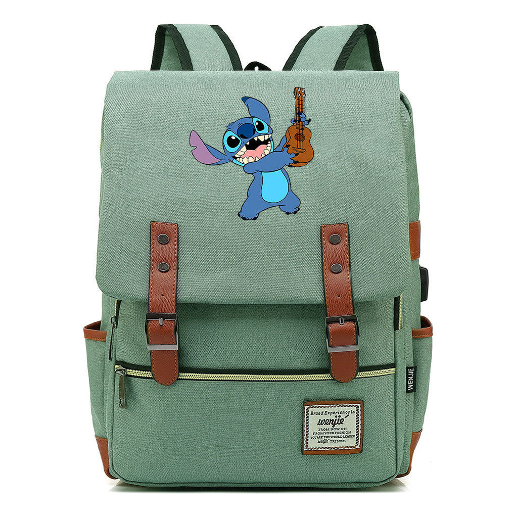 Anime Star Baby Stitch Printed Youth Student Backpack Usb Casual Backpack
