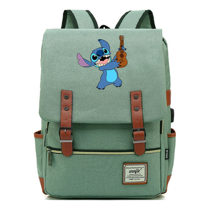 Anime Star Baby Stitch Printed Youth Student Backpack Usb Casual Backpack