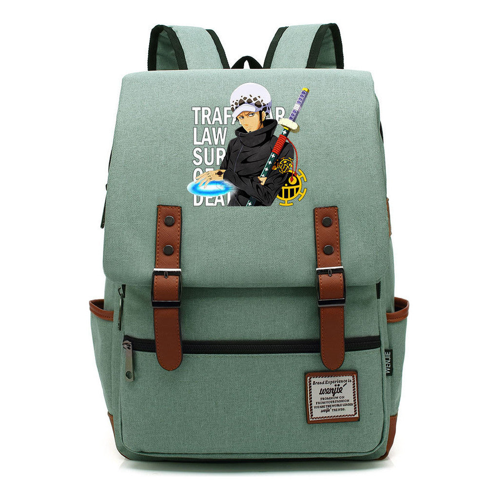 Anime Pirate King Luffy Printed Student School Bag Casual Belt Buckle Classic Backpack