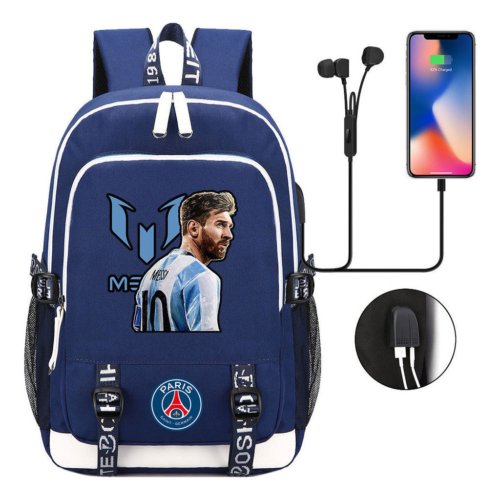 Sports Football Star Usb Youth Student Backpack For Men And Women's Leisure Sports Backpack