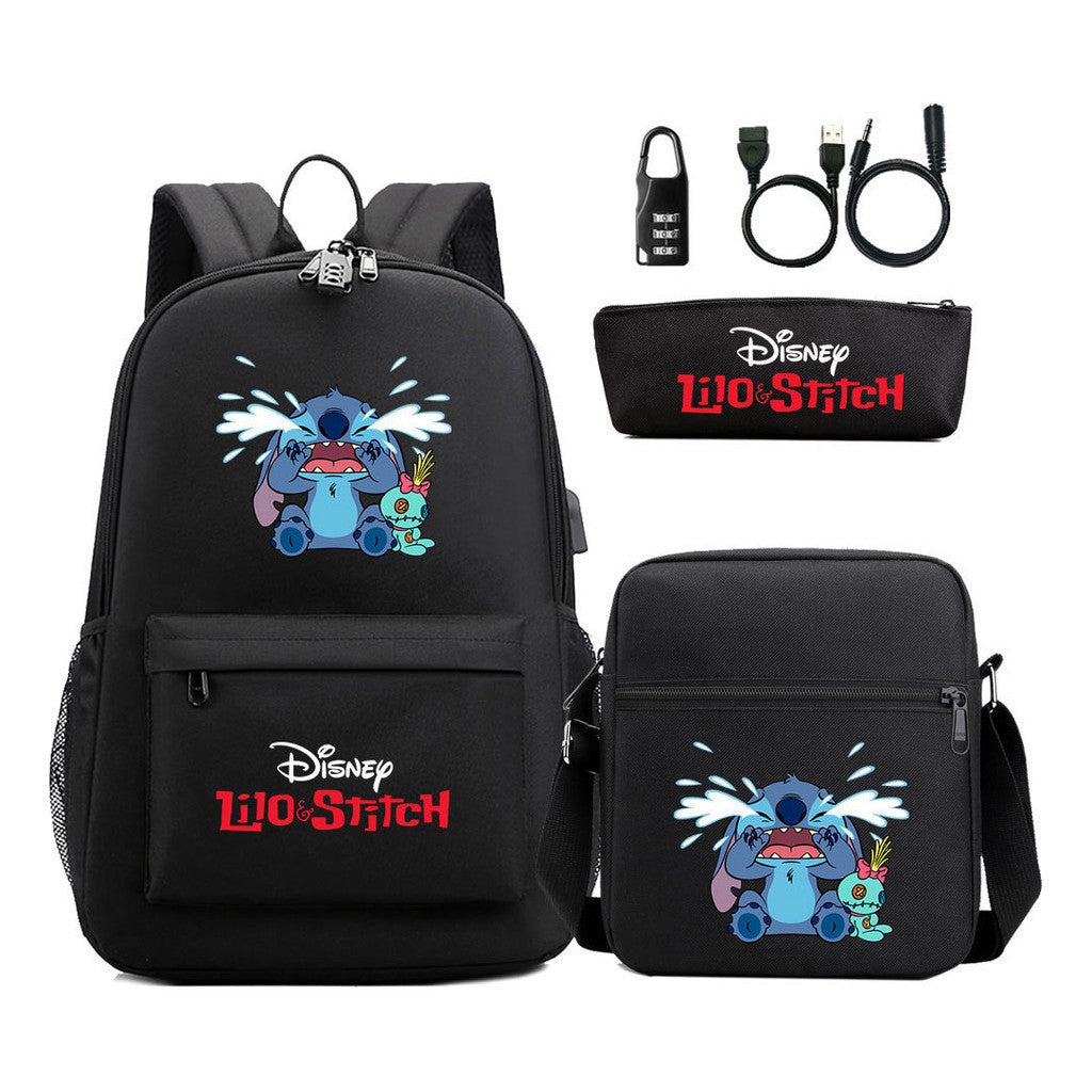 Interstellar Baby Stitch Usb Password Lock Youth Student Backpack 3-piece Set For Men And Women Backpacks
