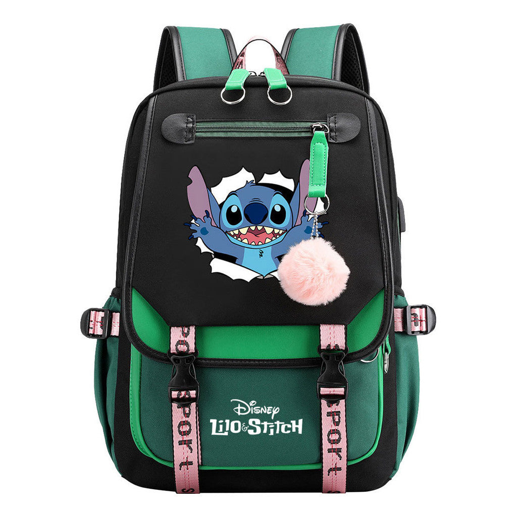 Interstellar Baby Stitch Usb Backpack For Boys And Girls Casual Woven Strap Flip Backpack