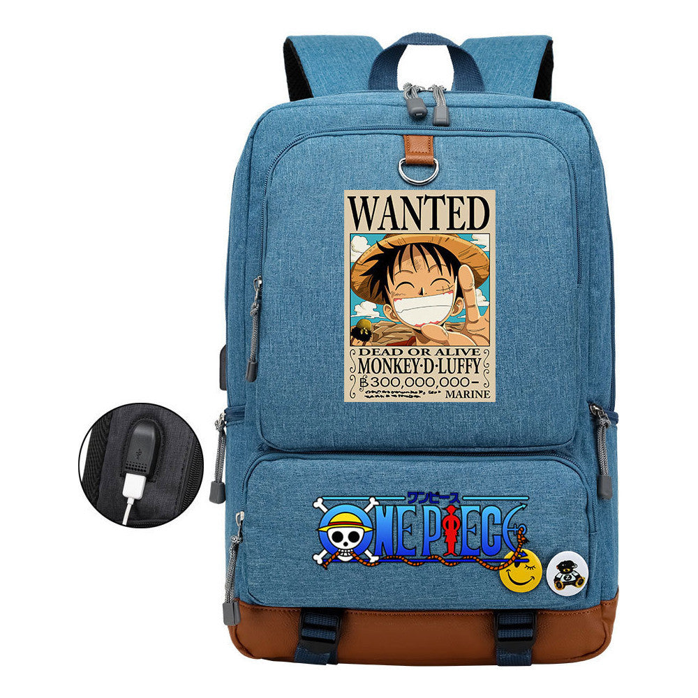 Cartoon Pirate King Printed Usb Student Backpack Leisure Travel Backpack