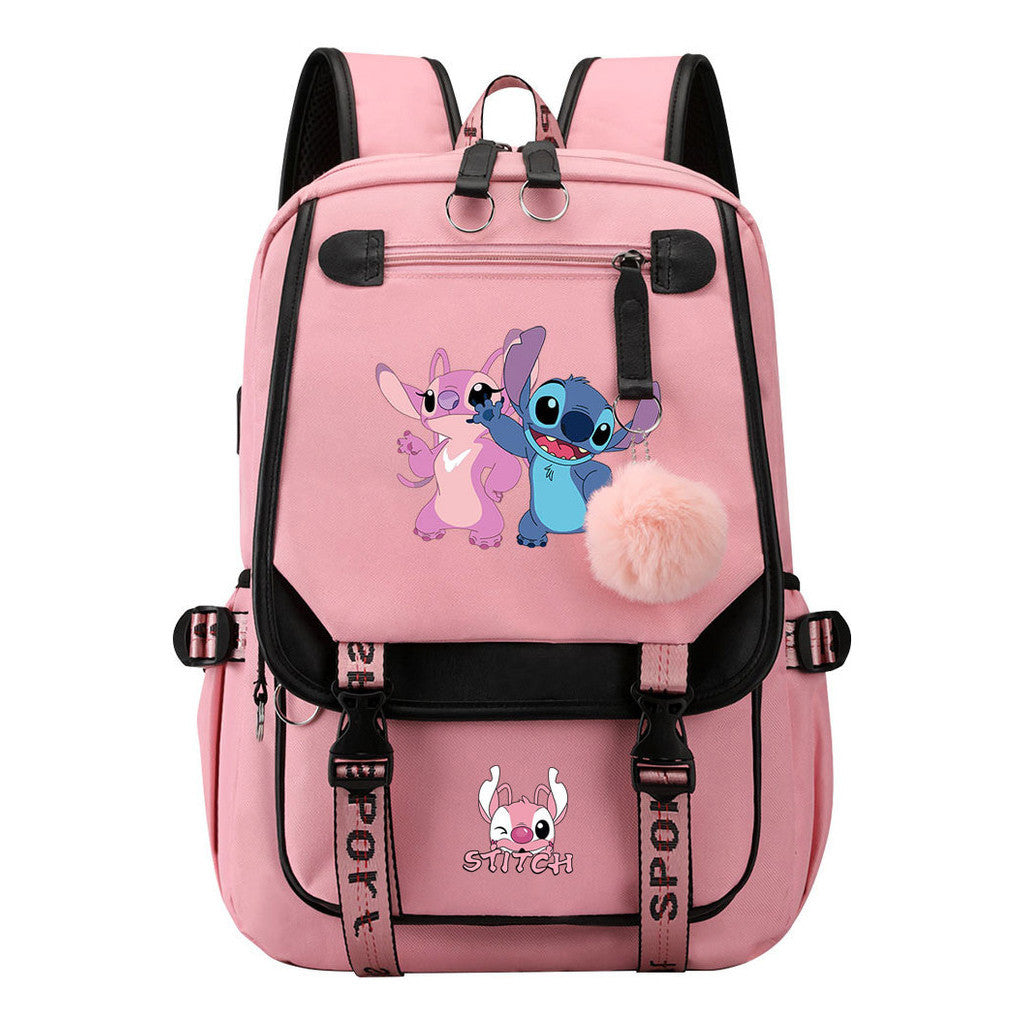 Interstellar Baby Stitch Usb Backpack For Boys And Girls Casual Woven Strap Flip Backpack
