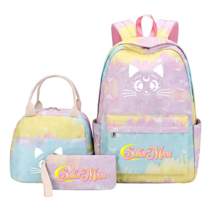 Beautiful Girl Warrior Student Schoolbag Lunch Bag Three Piece Set Backpack Cover