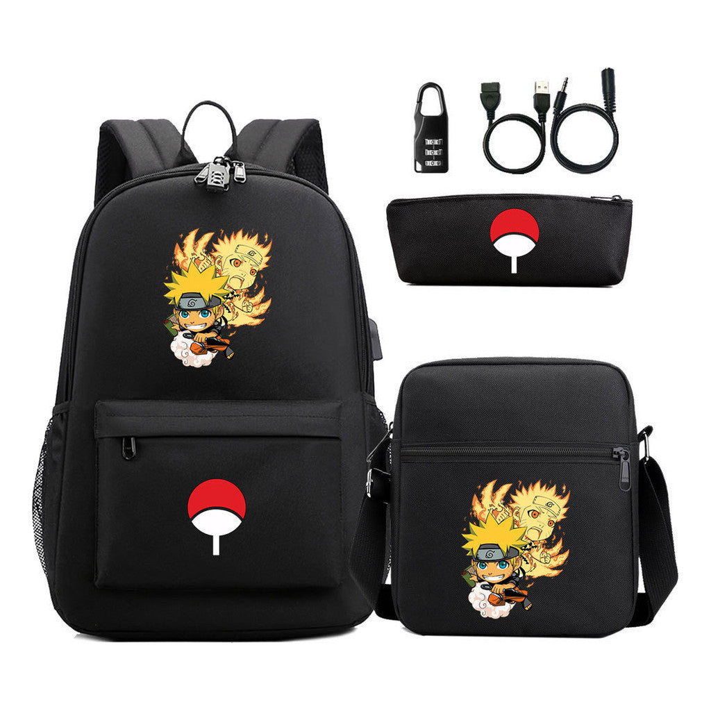 Naruto Usb Password Lock Student Backpack Three Piece Set Backpack Set