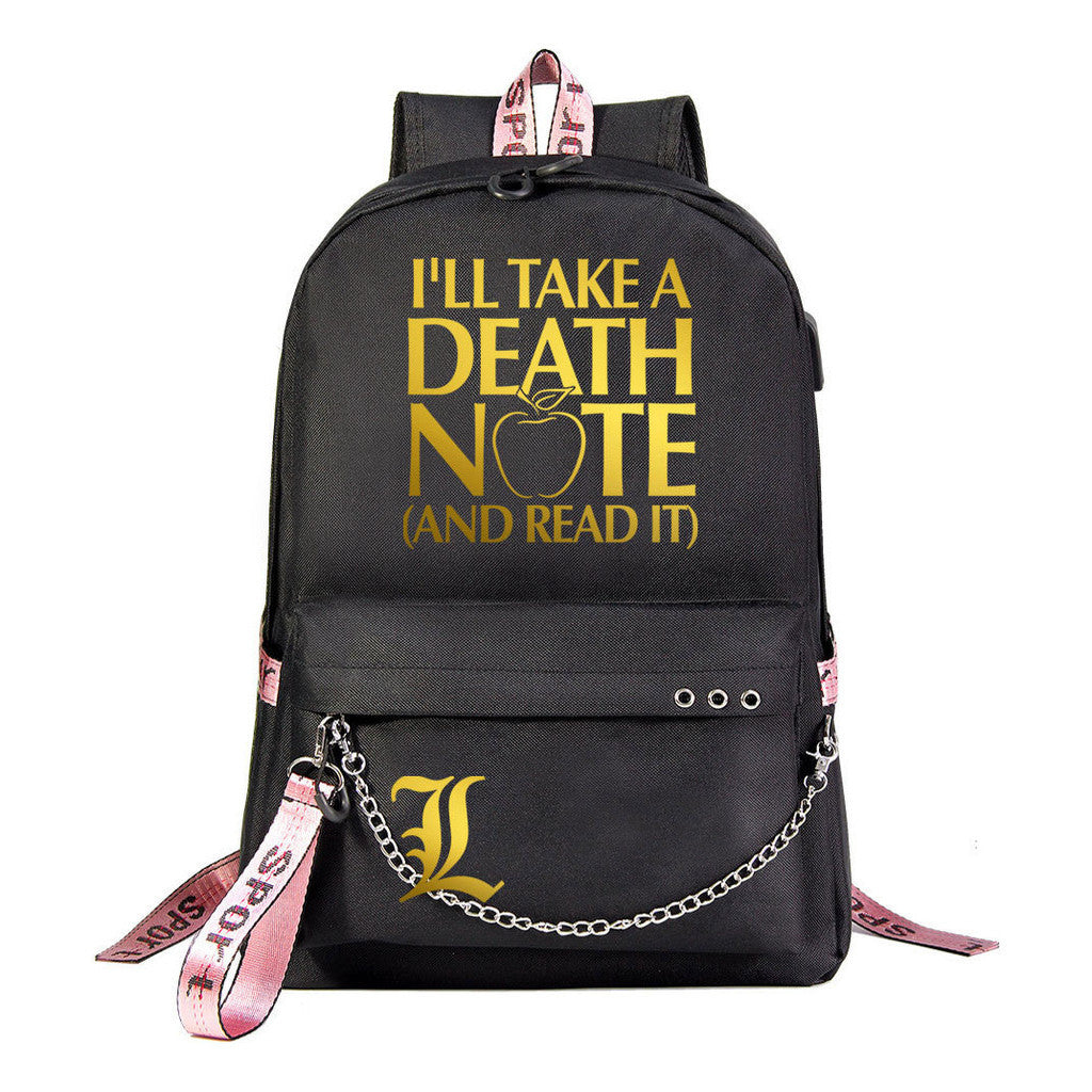 Golden Death Note Usb Youth Student Backpack For Boys And Girls Leisure Travel Backpack