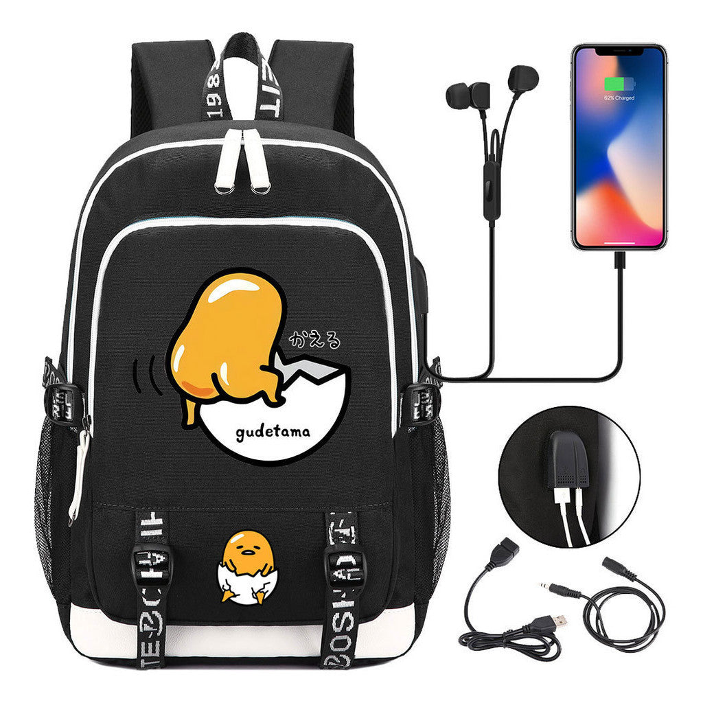 Comic Lazy Egg Youth Student Backpack Usb Men's And Women's Leisure Backpack