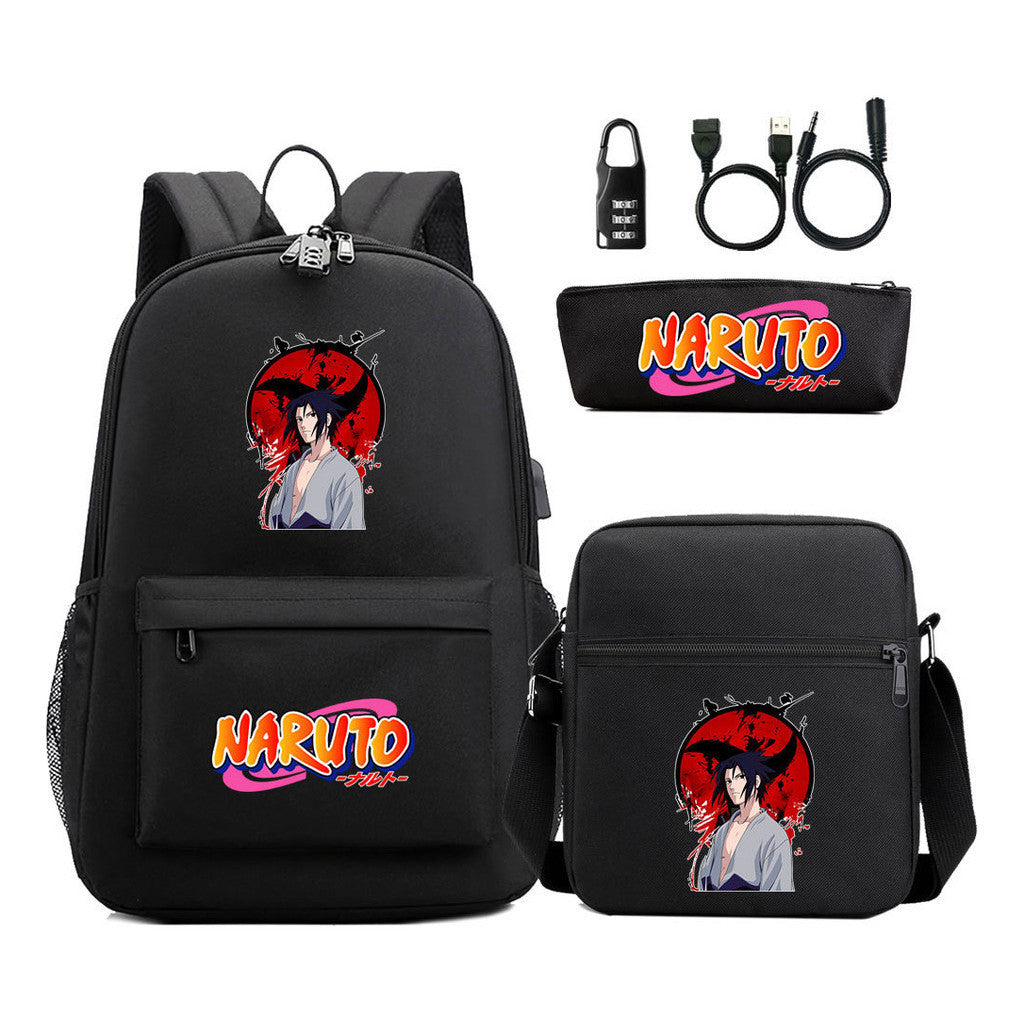 Naruto Usb Password Lock Youth Student Backpack Three Piece Set Backpack Set