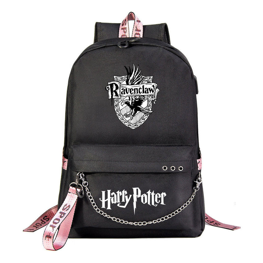 Fashion School Of Witchcraft And Wizardry Badge Usb Youth Student Backpack For Men And Women's Leisure Travel Backpack