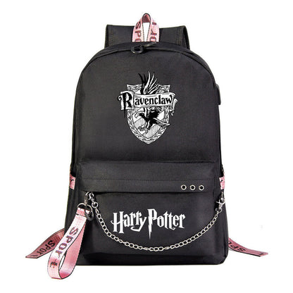 Fashion School Of Witchcraft And Wizardry Badge Usb Youth Student Backpack For Men And Women's Leisure Travel Backpack