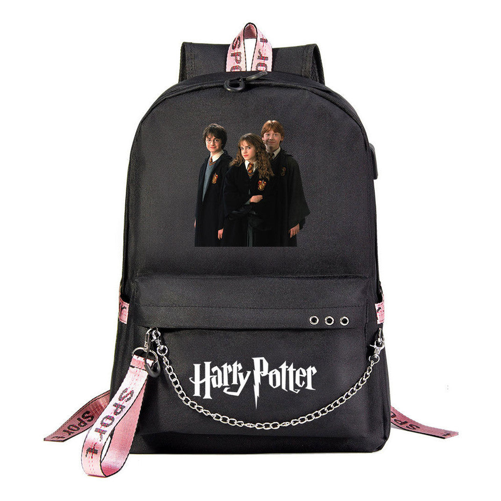 School Of Witchcraft And Wizardry Emblem Usb Student School Bag Leisure Travel Backpack