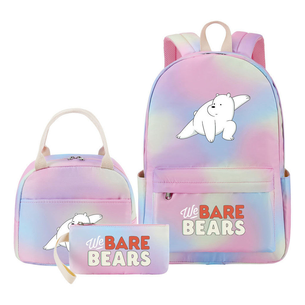 Cartoon Cute Three Bears Youth Student Girls School Bag Lunch Bag Three Piece Set Backpack Set