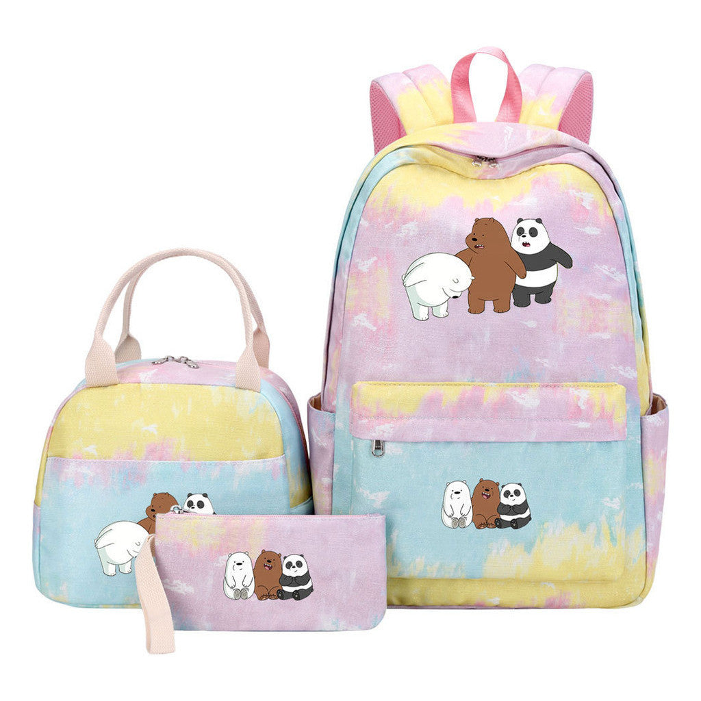 Cartoon Cute Three Cheap Bears Youth Student Girls School Bag Lunch Bag Three Piece Set Backpack Set