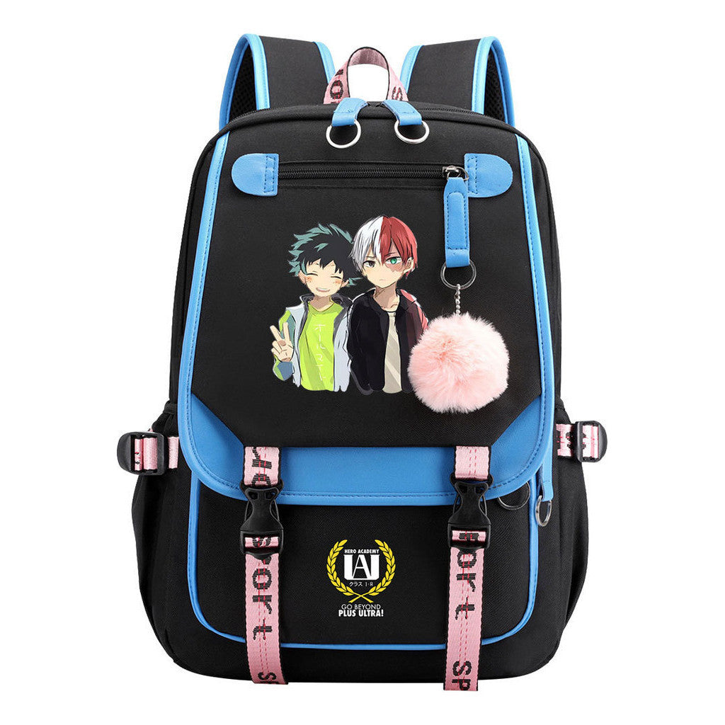 Comics My Heroes Academy Usb Student Backpack Casual Ribbon Flip Backpack