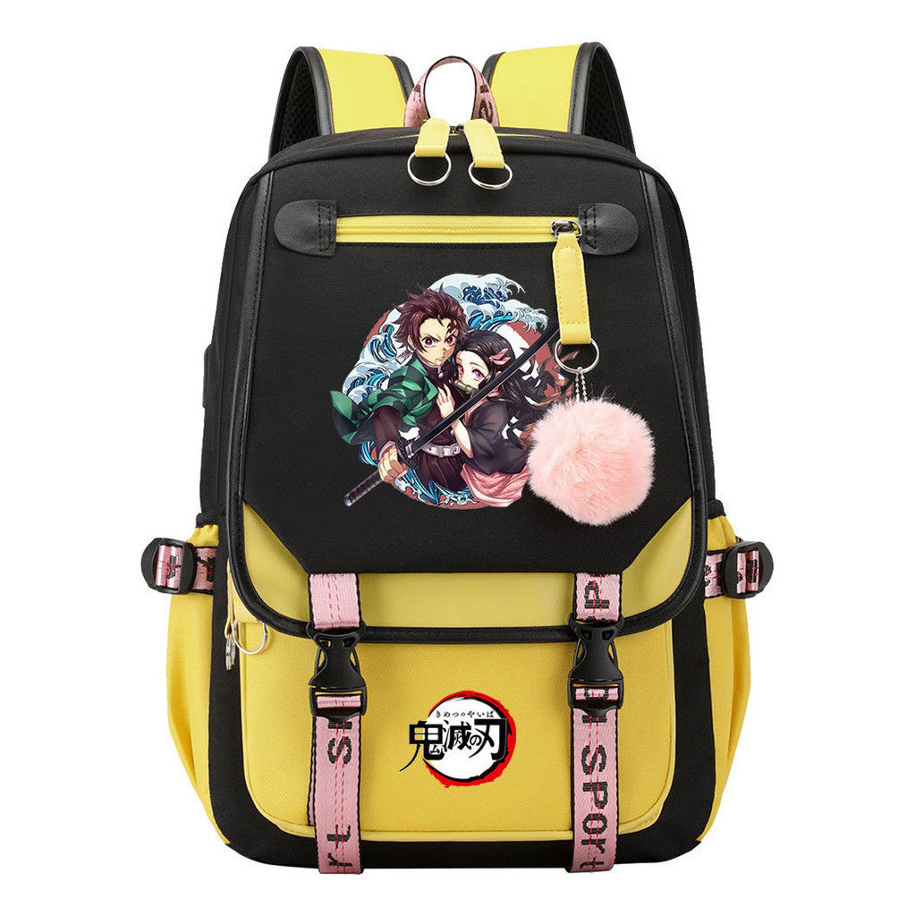 Comic Cartoon Fashion Usb Student Backpack Casual Woven Flap Backpack