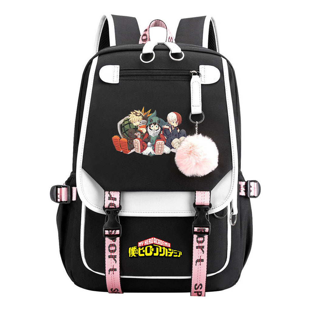 My Heroes Academy Usb Student Backpack, Casual Woven Strap Flip Back Backpack