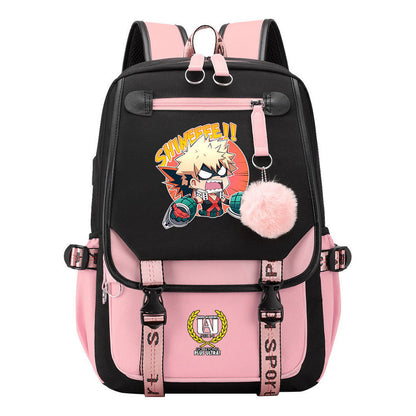 My Heroes Academy Usb Student Backpack, Casual Woven Strap Flip Back Backpack