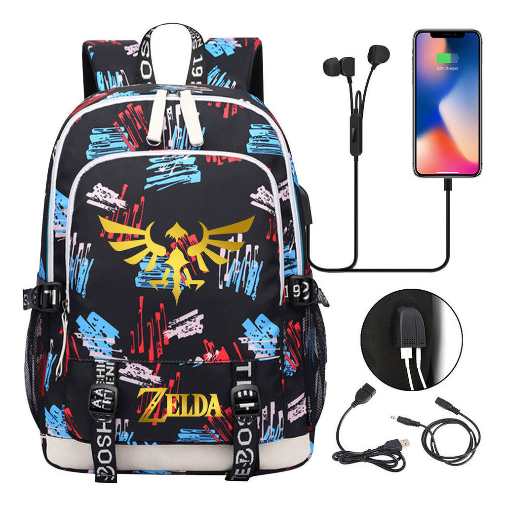 Golden Usb Youth Student Backpack For Leisure Sports Backpack