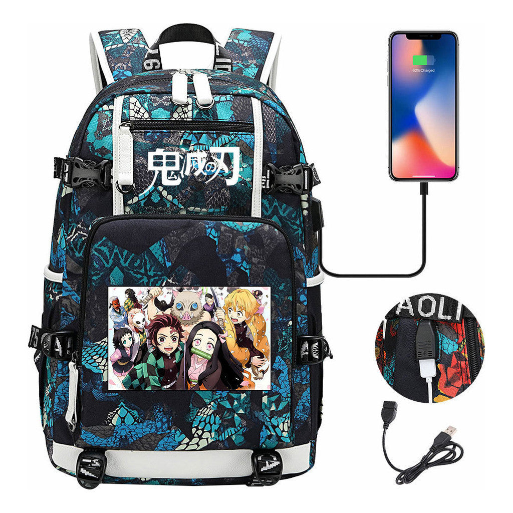 Cartoon Printed Usb Large Capacity Backpack For Men And Women's Leisure Travel Backpack