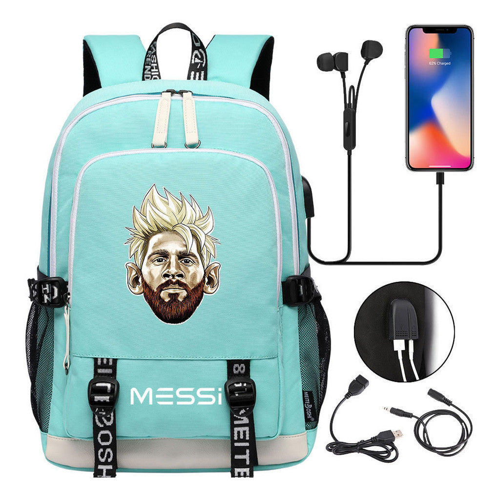 Sports Football Stars, Teenagers, Primary And Secondary School Students, Backpack Usb, Men's And Women's Leisure Backpack
