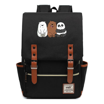 Cartoon Cute Three Bears Printed Youth School Bag For Men And Women Leisure Belt Buckle Classic Backpack