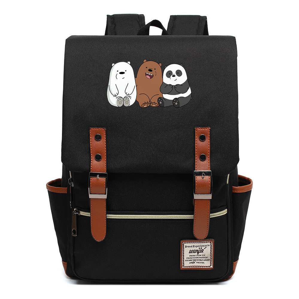 Cartoon Cute Three Bears Printed Youth School Bag For Men And Women Leisure Belt Buckle Classic Backpack