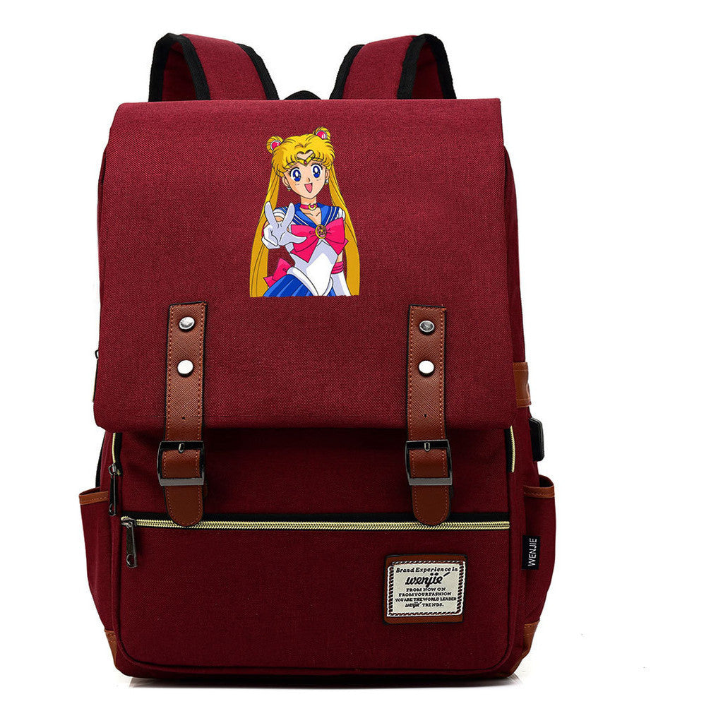 Anime Beauty Girl Warrior Youth Student School Bag Usb Men's And Women's Leisure Backpack