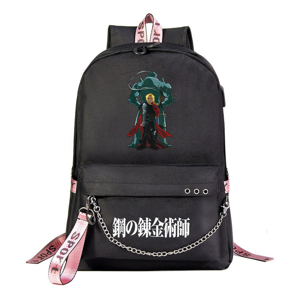 Steel Alchemist Printed Usb Youth Student Backpack For Men And Women's Leisure Travel Backpack