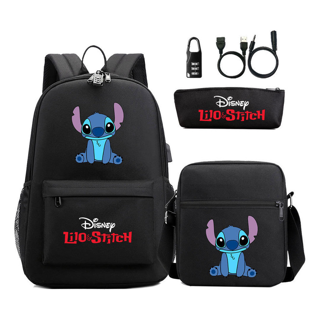 Interstellar Baby Stitch Usb Password Lock Youth Student Backpack 3-piece Set For Men And Women Backpacks