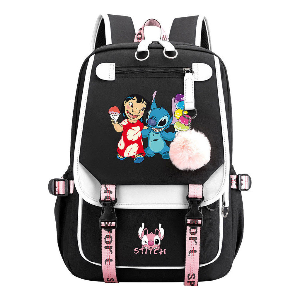 Interstellar Baby Stitch Usb Youth School Bag Casual Ribbon Flip Backpack